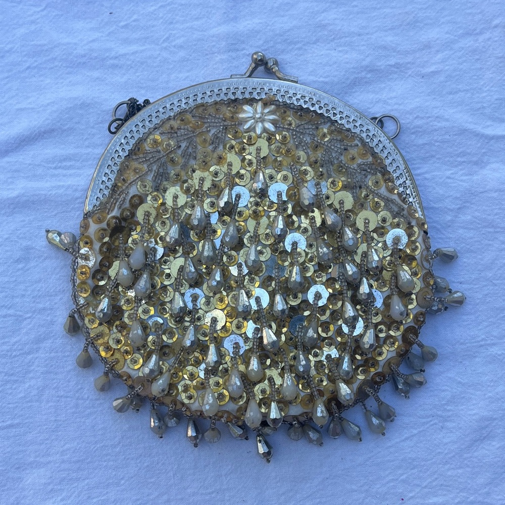 Gold and Silver Beaded Clutch